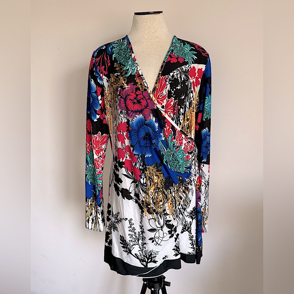LA CERA Multicolor Floral Pattern Colorful Crossover Asymmetrical Dress XL NEW